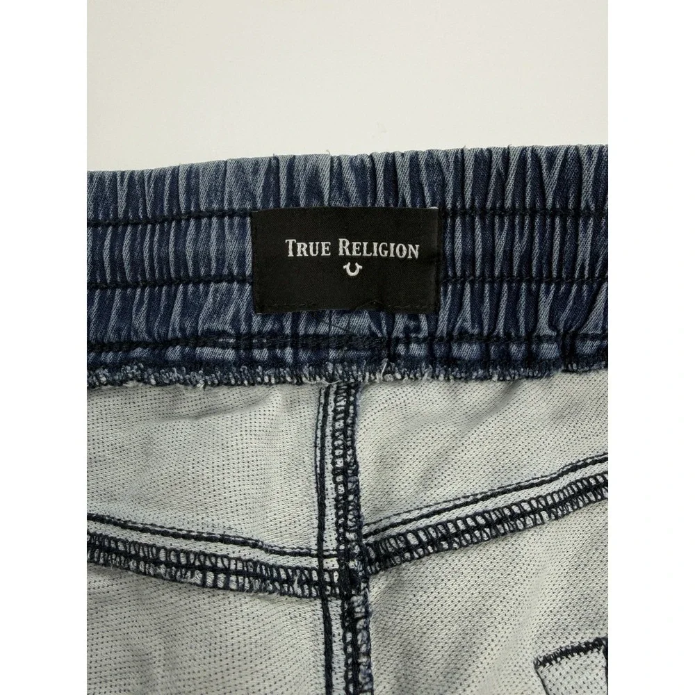 True Religion Jogger Pants Men's Approx 40 Blue Denim Contrast Panel Drawstring - Picture 10 of 16